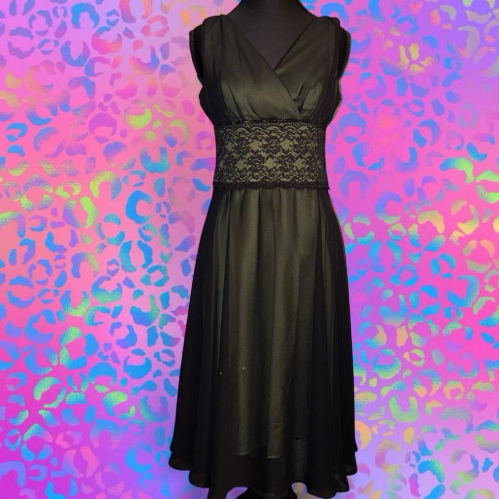 vtg late 90s connected whimsygoth micro mesh/lace overlay midi prom dress, sz sm